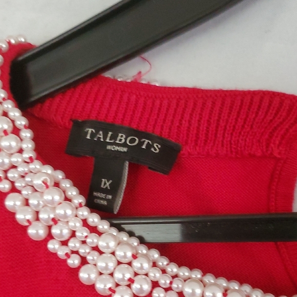 Talbots Red 3/4 Sleeve Relaxed Blouse with Silver Embellishments - Picture 2 of 5